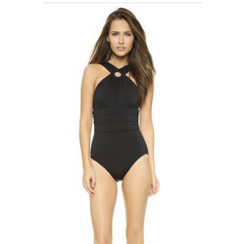 🔥MICHAEL KORS COLLECTION HIGH NECK SHIRRED MAILLOT BATHING SUIT SIZE 4☀️